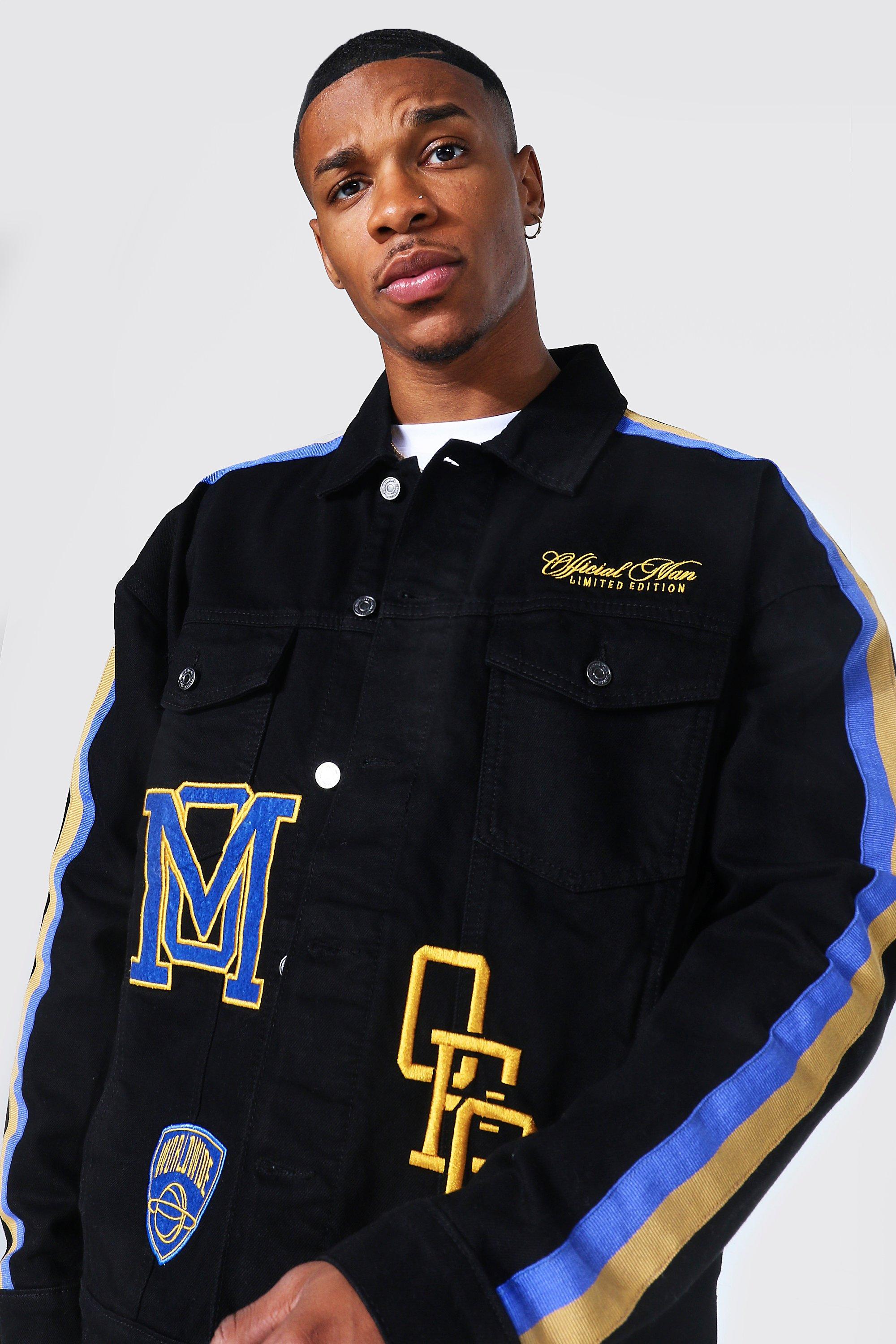 Oversized Varsity Side Tape Denim Jacket